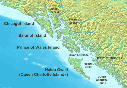 La isla Baranof, donde está situada Sitka, fue el lugar donde se debería crear la colonia judía. Fuente: Wikimedia