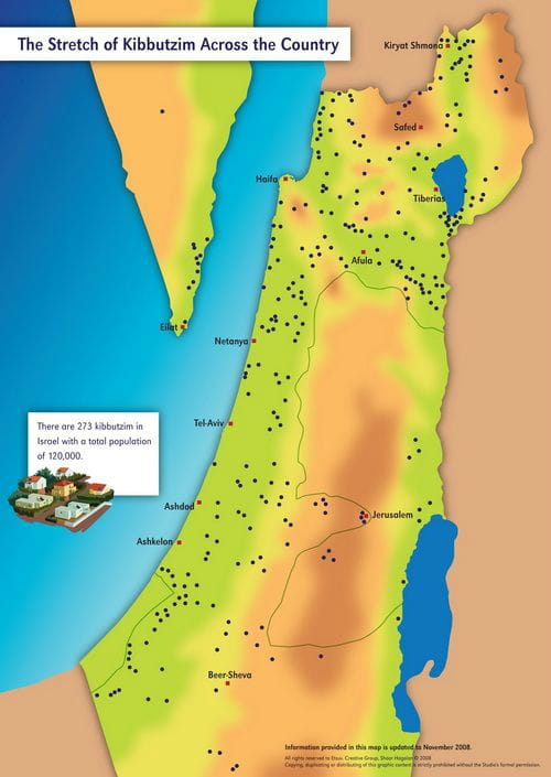 Ubicación de los kibutz. Fuente: Kibbutz.org