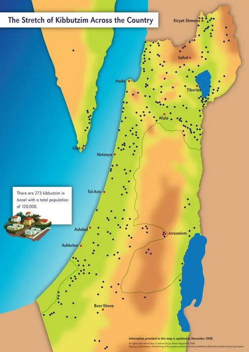 Ubicación de los kibutz. Fuente: Kibbutz.org