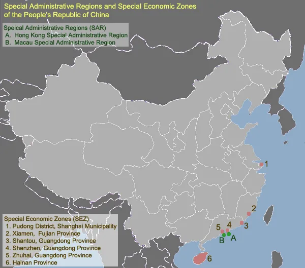 Zonas económicas especiales de China. Fuente: Wikimedia