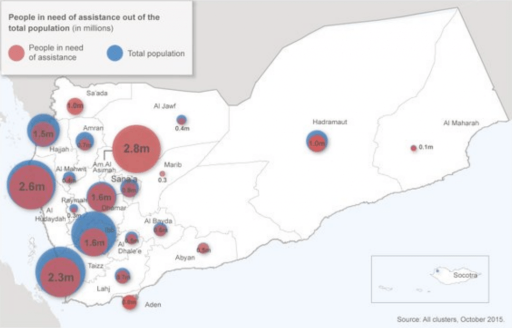 La situación humanitaria en Yemen es en la actualidad una de las más catastróficas del mundo. Fuente: Naciones Unidas.