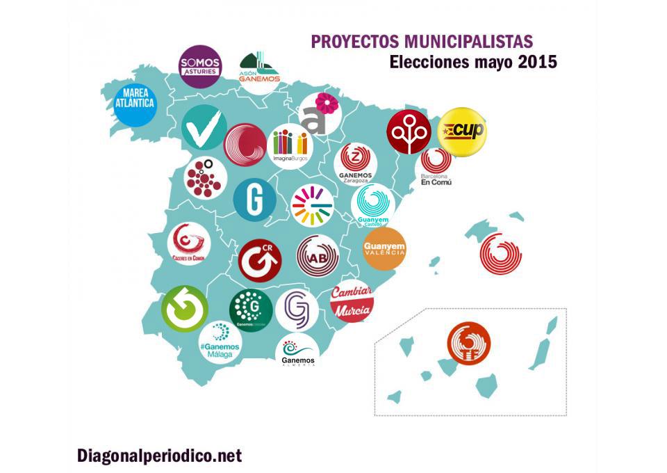Algunos de los proyectos municipalistas surgidos por la geografía española. Fuente: Diagonal