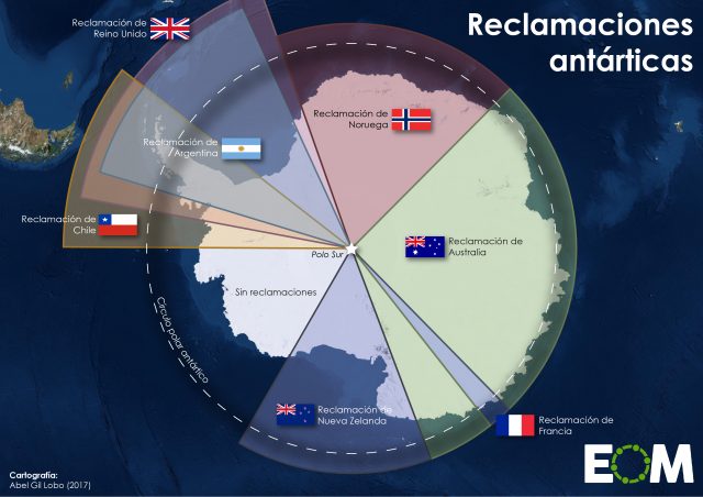Las reclamaciones sobre el mapa de la Antártida
