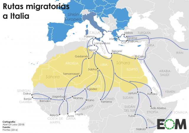 Las rutas migratorias hacia Italia