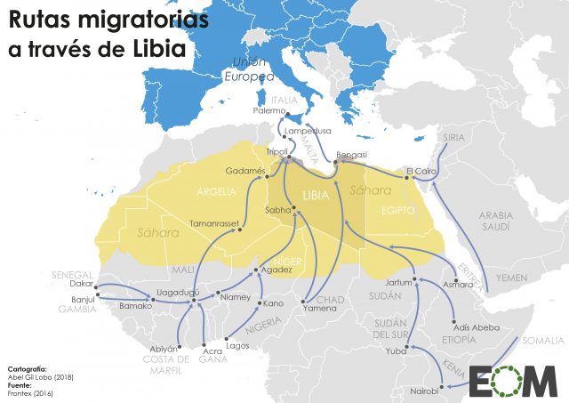 Rutas migratorias a través de Libia