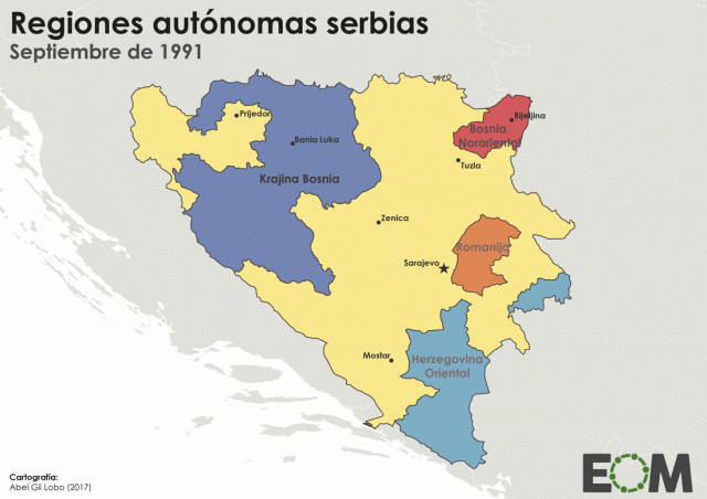 El mapa de Bosnia antes y después de la guerra