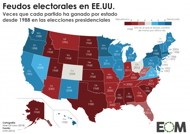 El mapa de las elecciones en Estados Unidos