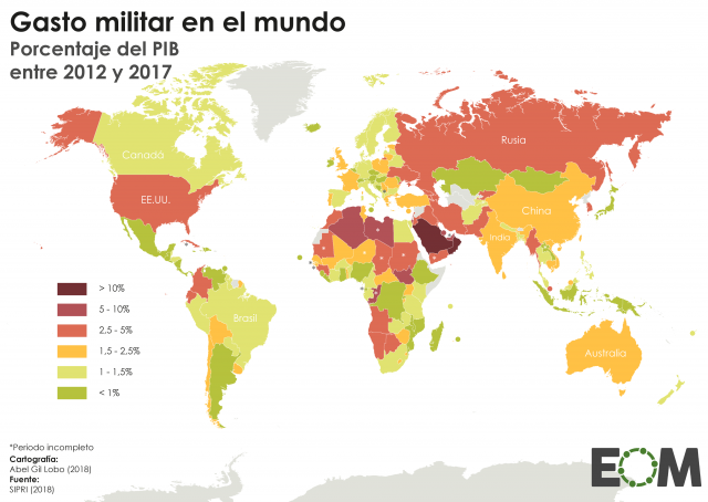 El gasto militar en el mundo a través de mapas