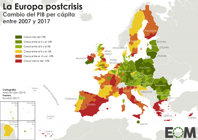 Así ha cambiado la riqueza en Europa durante la crisis económica