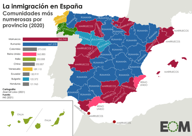El mapa de la inmigración en España por provincias