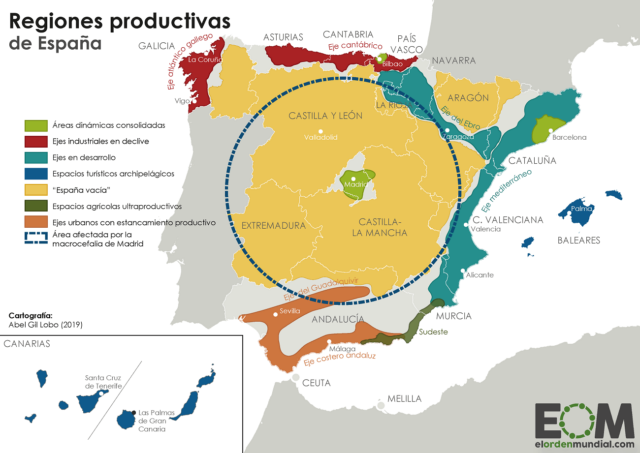 El mapa de las regiones productivas de España