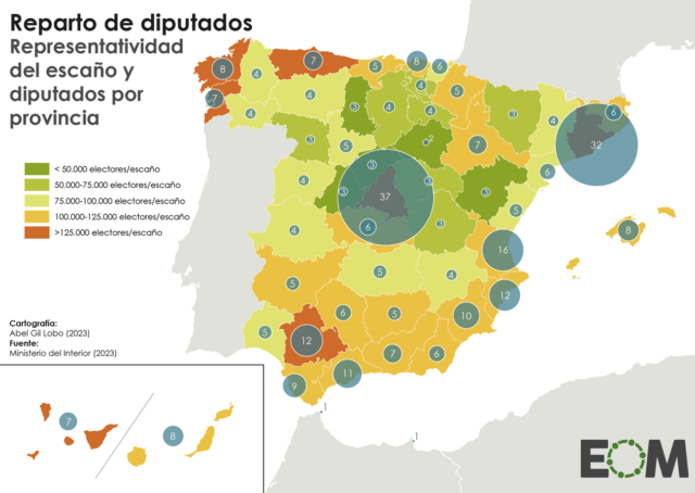 Así se reparten los diputados en España
