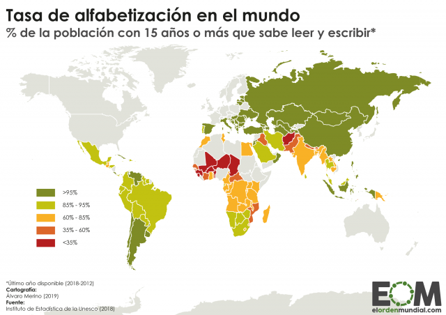 El mapa de la alfabetización en el mundo