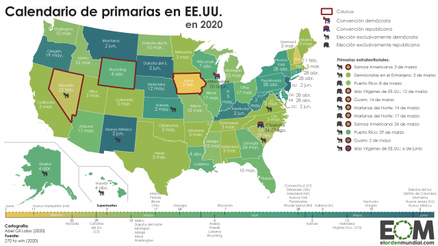 El mapa de las primarias de 2020 en EE.UU.