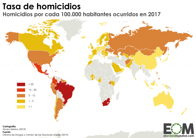La tasa de homicidios en el mundo