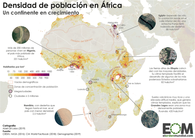 La densidad de población de África