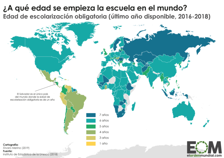 ¿Cuál es la edad de escolarización obligatoria en el mundo? - Mapas de