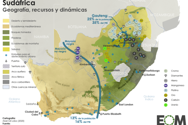 Mapa de la geopolítica de Sudáfrica
