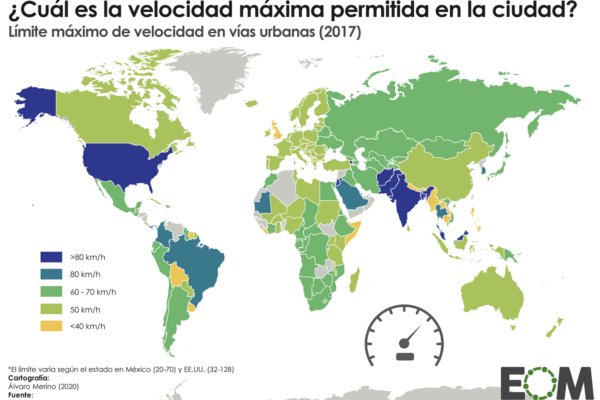 Límite de velocidad en el mundo en vías urbanas