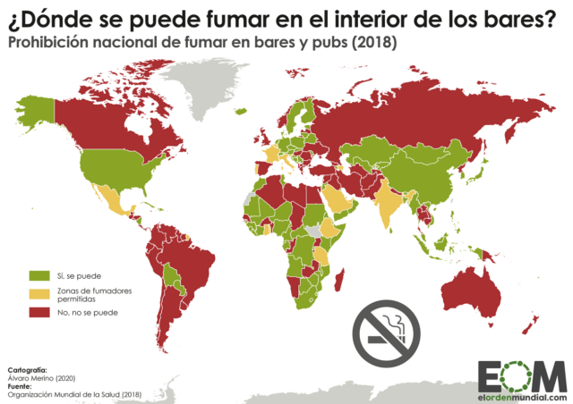 ¿En qué países está prohibido fumar en los bares?