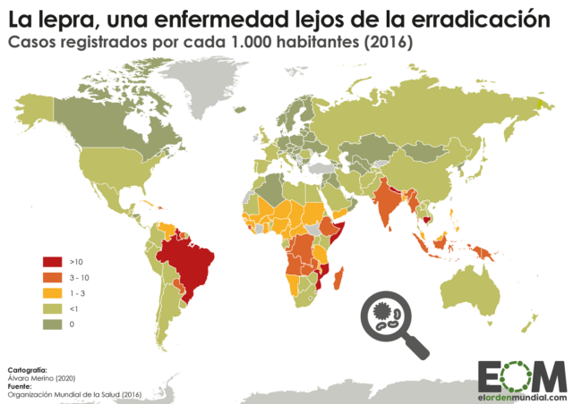 El mapa de la lepra en el mundo