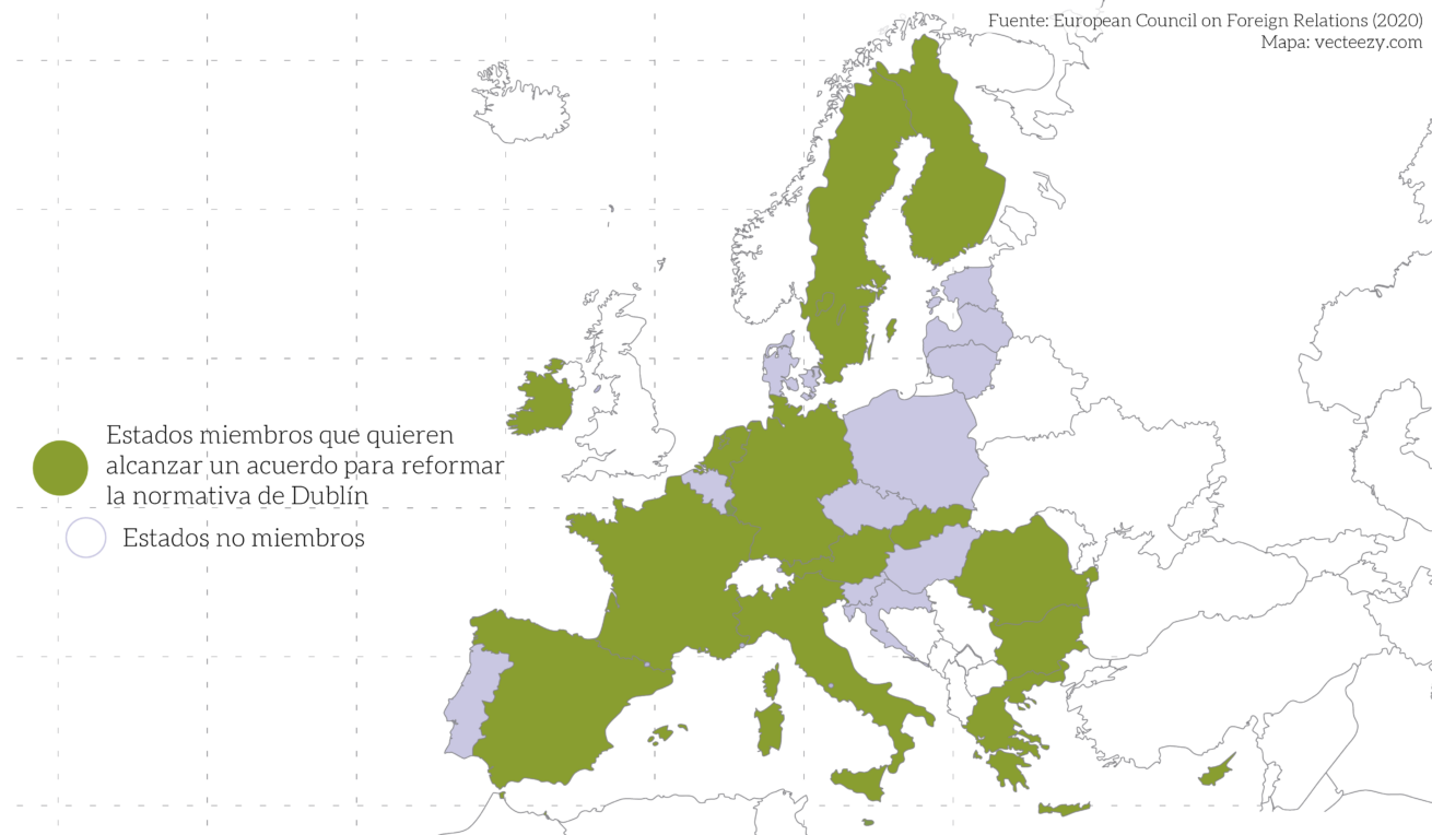Mapa sobre el convenio de Dublin en Europa.