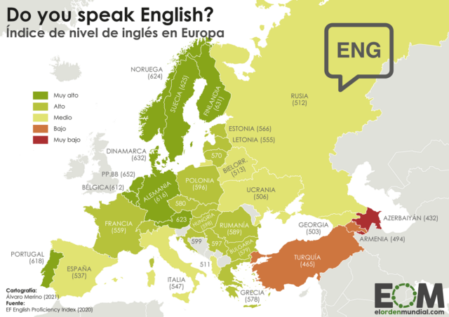El mapa del nivel de inglés en Europa