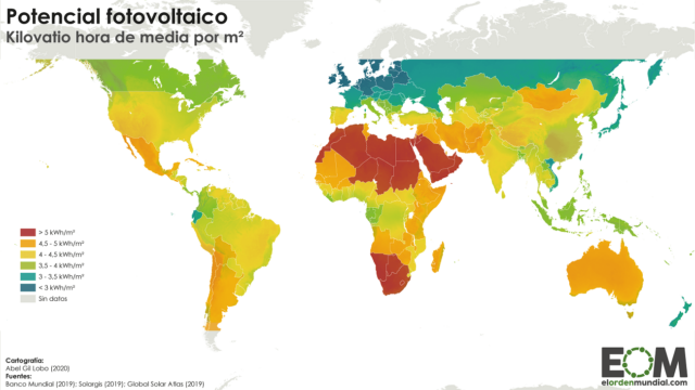 El mapa del potencial de la energía solar por país