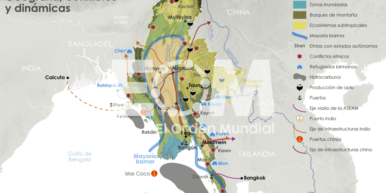 El mapa de la geopolítica de Myanmar/Birmania Mapas de El Orden