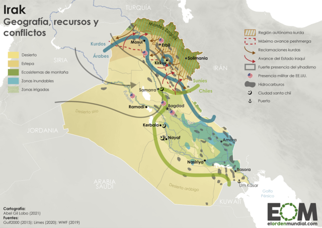 Mapa de la geopolítica de Irak