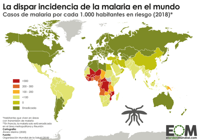 El mapa de la malaria en el mundo