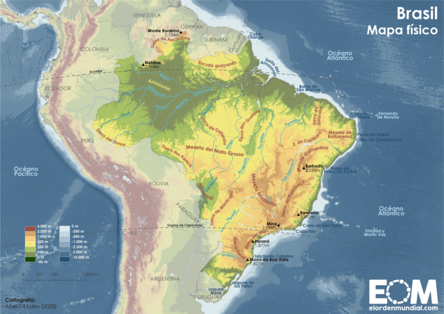 El mapa físico de Brasil