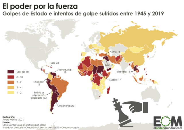 El mapa de los golpes de Estado desde 1945
