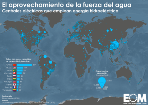 Mapa de las centrales de energía hidroeléctrica del mundo