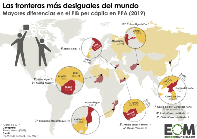 El mapa de las fronteras más desiguales del mundo