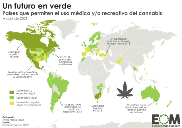 El mapa de la legalización del cannabis en el mundo