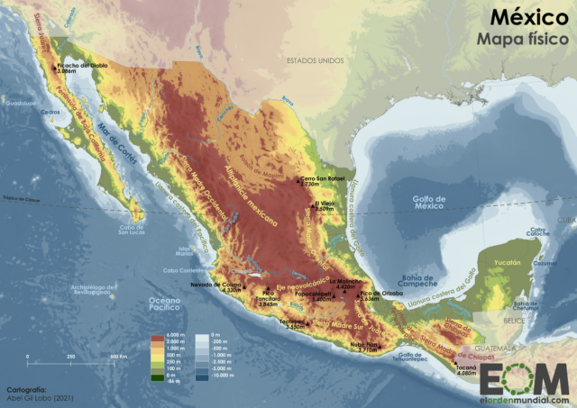 El mapa físico de México