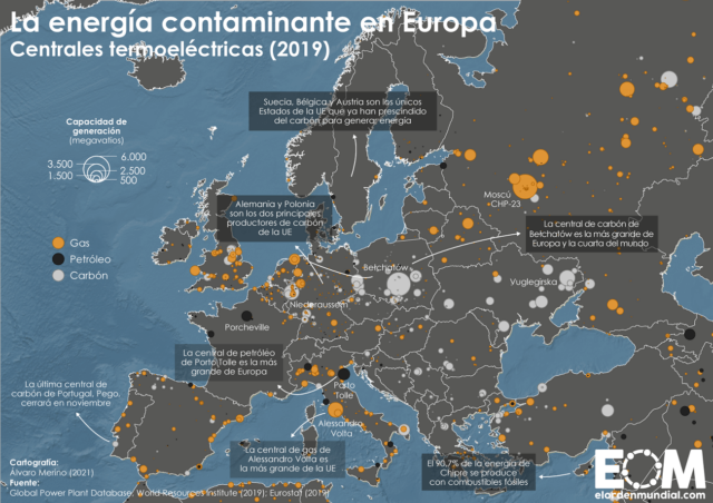 El mapa de la energía fósil en Europa