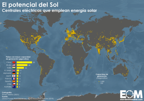 mapa de las centrales de energía solar en el mundo