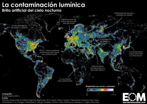 Mapa de la contaminación lumínica en el mundo