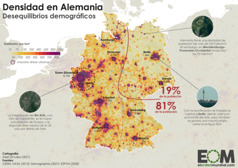 Mapa de la densidad de población de Alemania