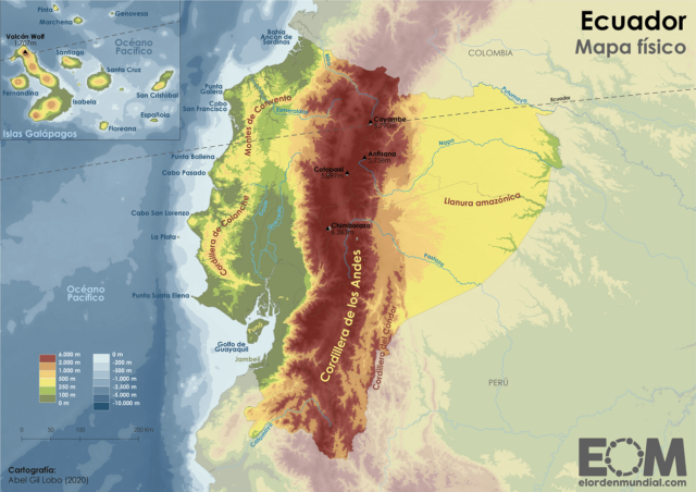 El mapa físico de Ecuador