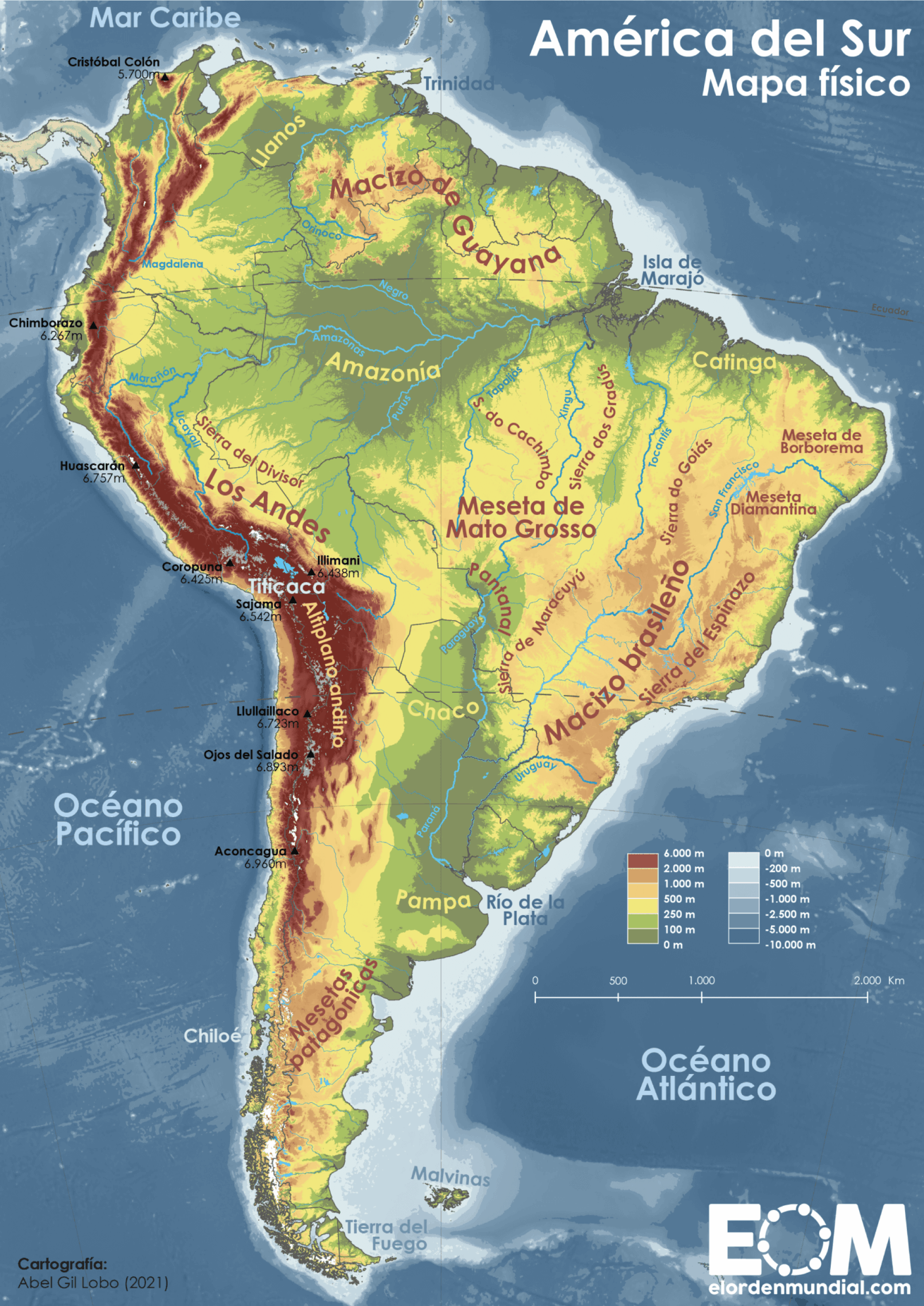 El mapa físico de América del Sur - Mapas de El Orden Mundial - EOM, image size:1310x1851