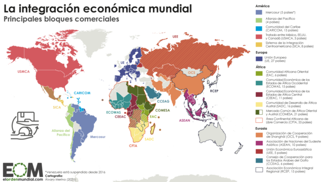 El mapa de los principales bloques comerciales del mundo