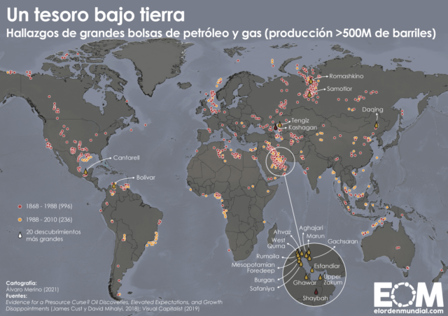 El mapa de los grandes yacimientos de petróleo y gas en el mundo