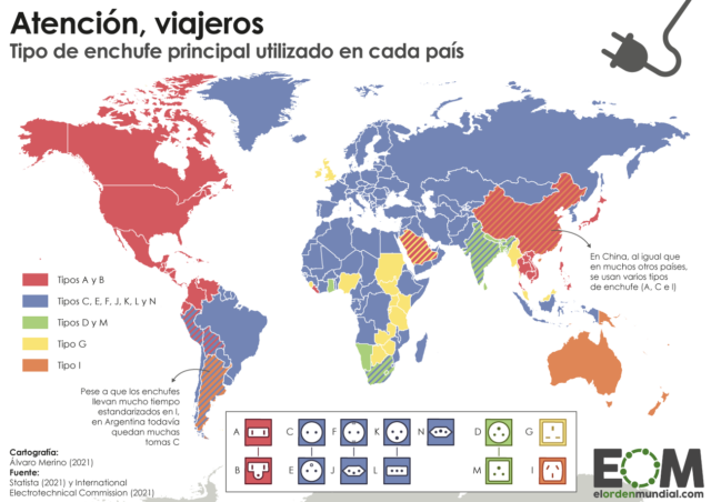 El mapa de los enchufes en el mundo