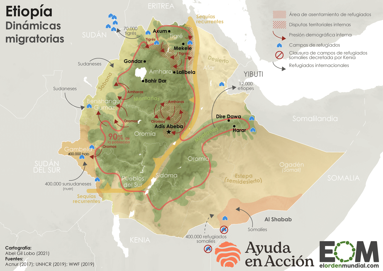 El mapa de las crisis de refugiados y migrantes en Etiopía