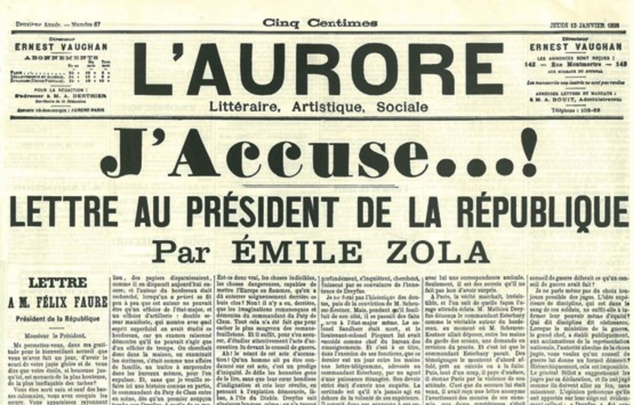 13 de enero de 1898: Émile Zola publica J’accuse!, su famoso discurso contra el antisemitismo