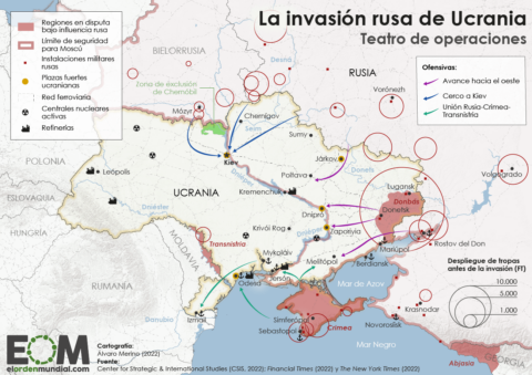 Mapa de escalada militar entre Rusia y Ucrania