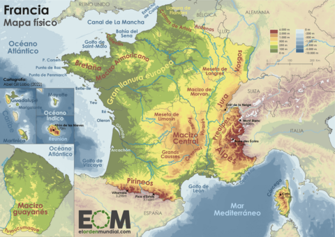 Mapa físico de Francia